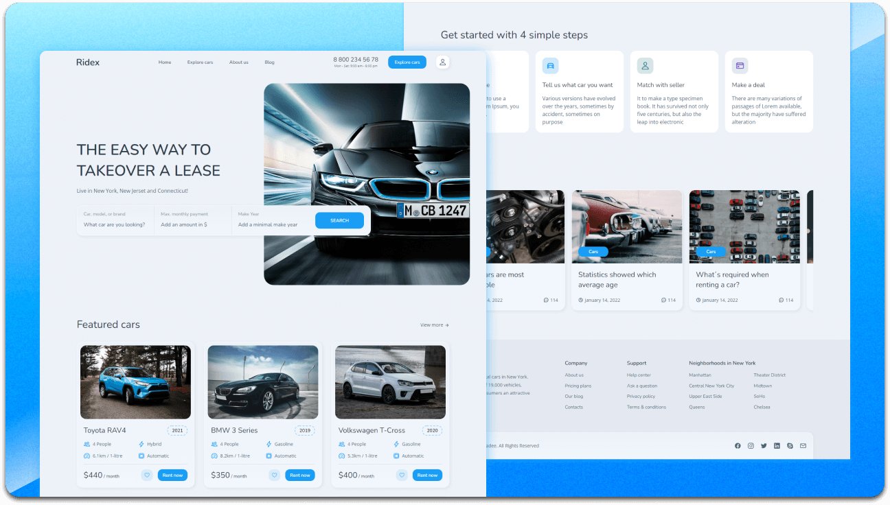 Car rental website homepage